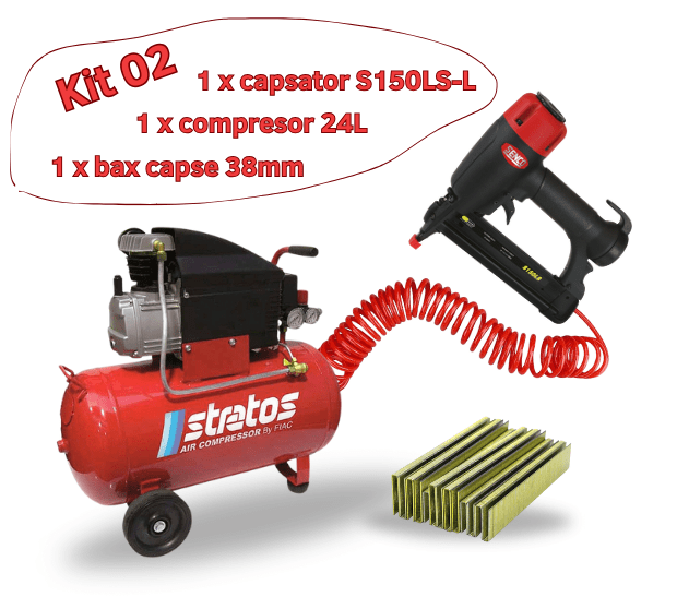 KIT capsator pneumatic S150LS pentru capse L + compresor FIAC STRATOS 24