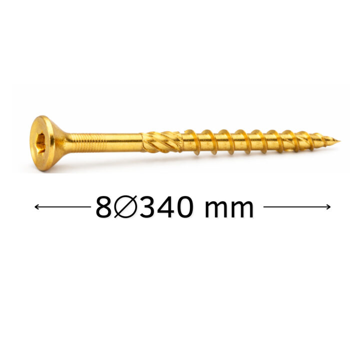 Surube dulgherie 8x340 mm pentru lemn, cap înecat, tip torx, 50 buc